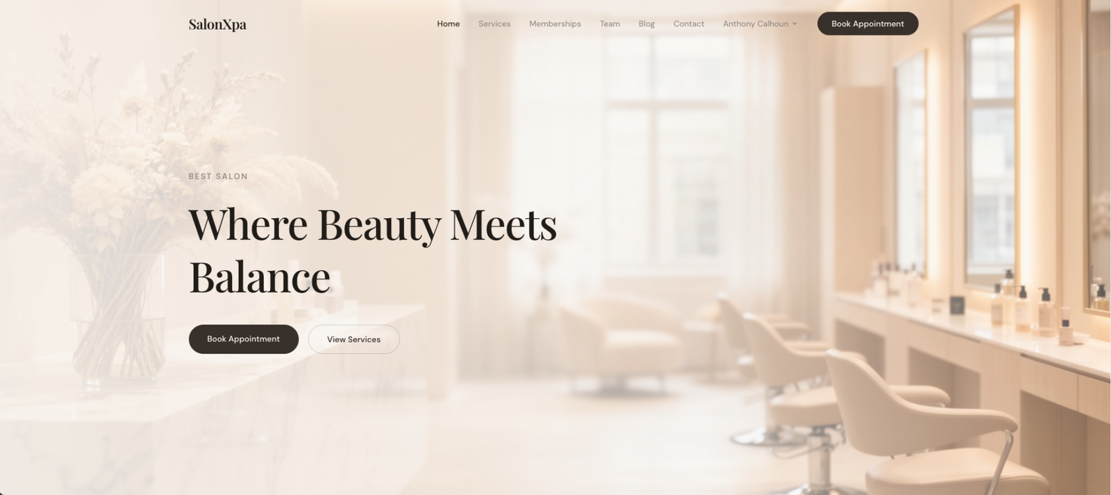 SalonXpa salon website homepage